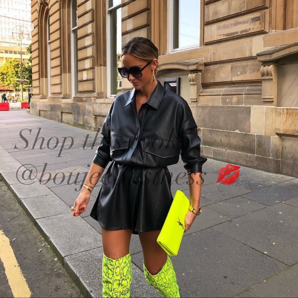 ZARA Faux Leather Overshirt with Tie Belt - Picture 8 of 11
